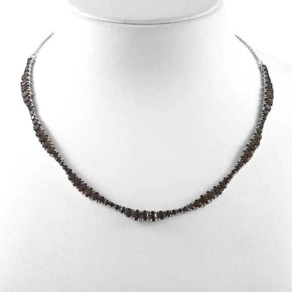Smoky Quartz Necklace 18" In 925 Sterling Silver - Picture 1 of 4